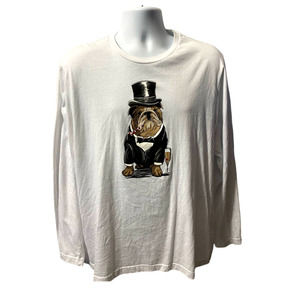 Club Room Mens English Bulldog Fancy Tuxedo White XL T Shirt